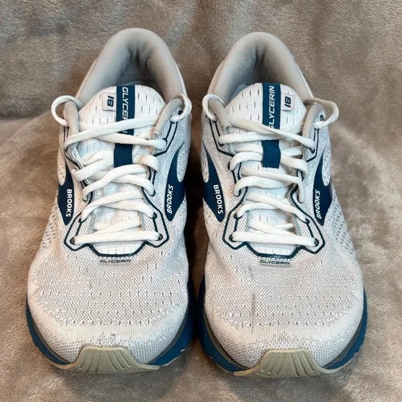 Brooks White and Blue Glycerin 18 Running Shoes - Mens 10.5 - Picture 2 of 8